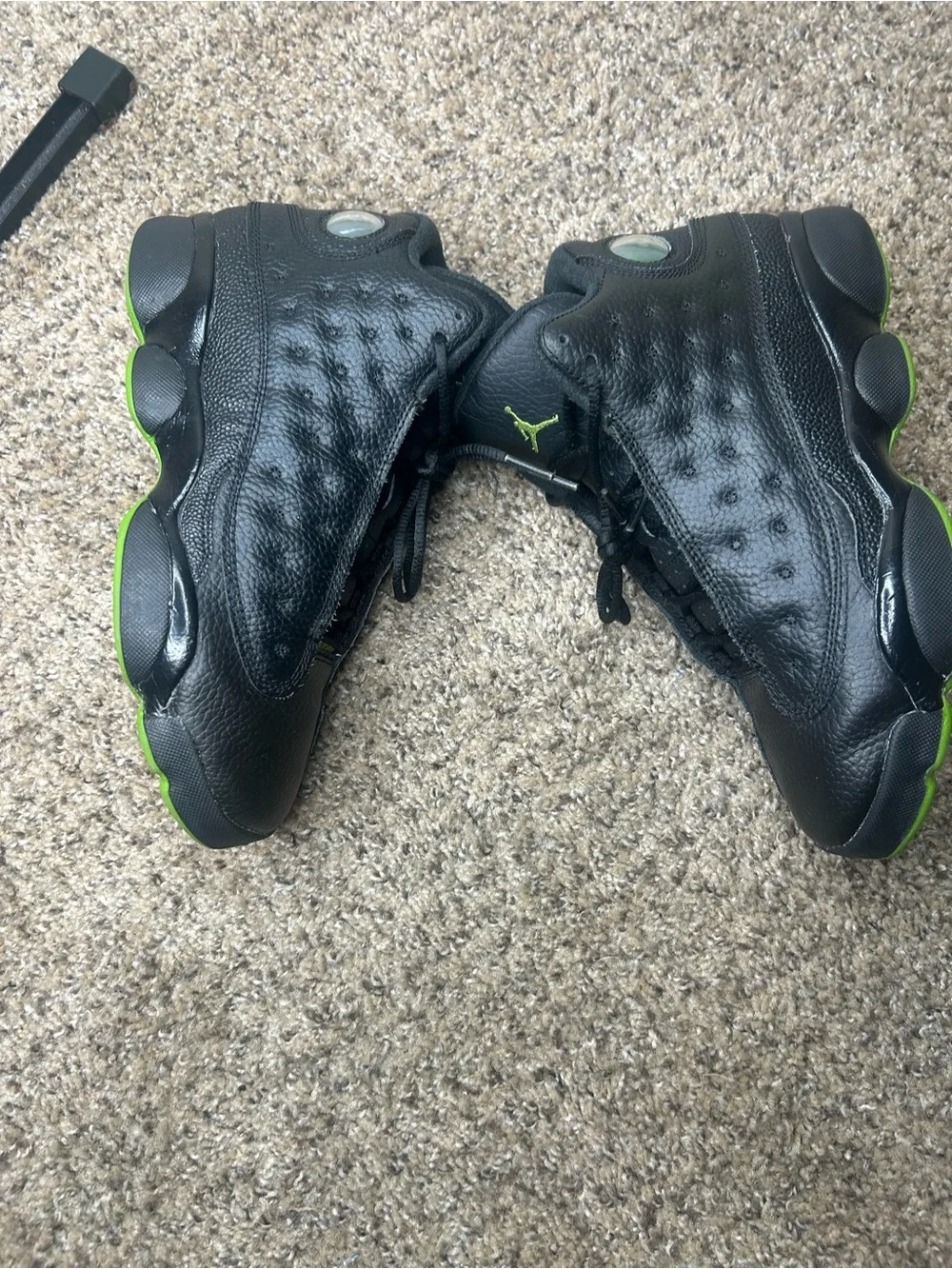 Jordan Kids Black and Green Retro Basketball Sneakers